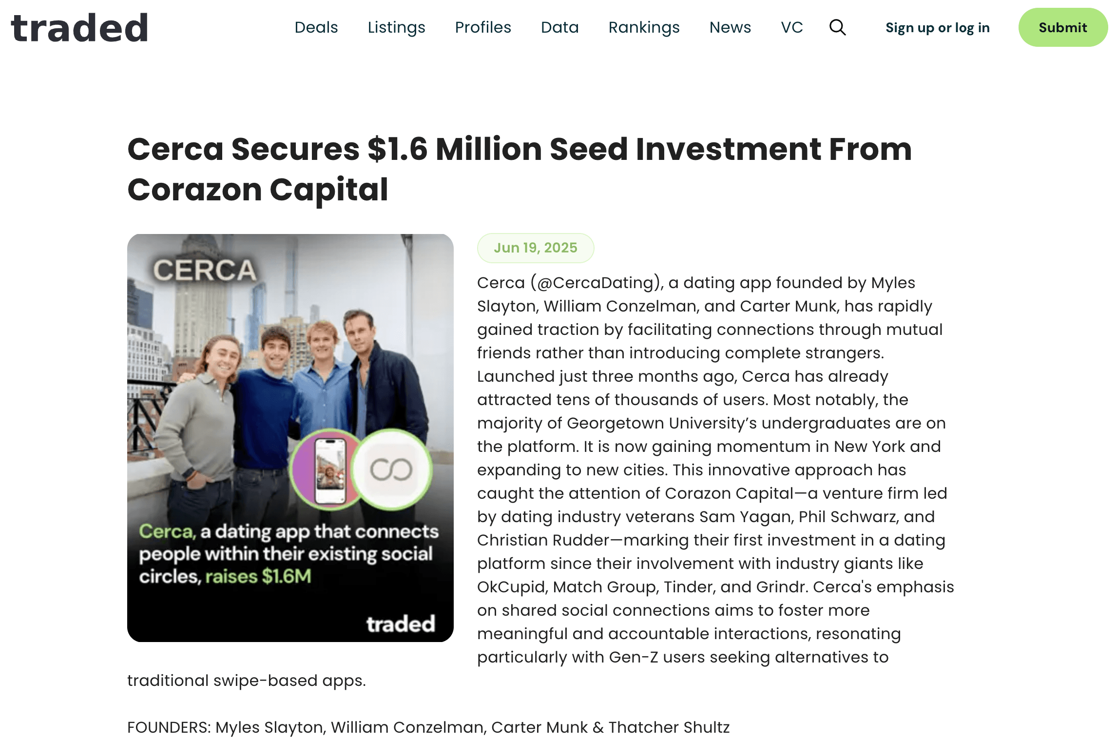 Cerca Secures $1.6 Million Seed Investment From Corazon Capital
